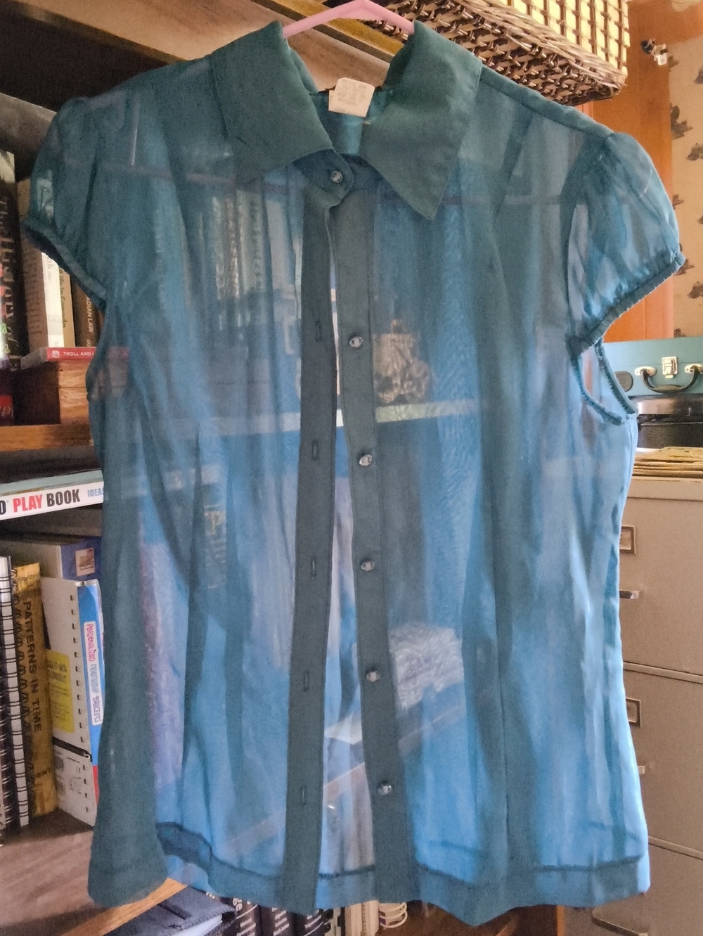le chateau Sheer Teal Short-Sleeve Button-Down Shirt